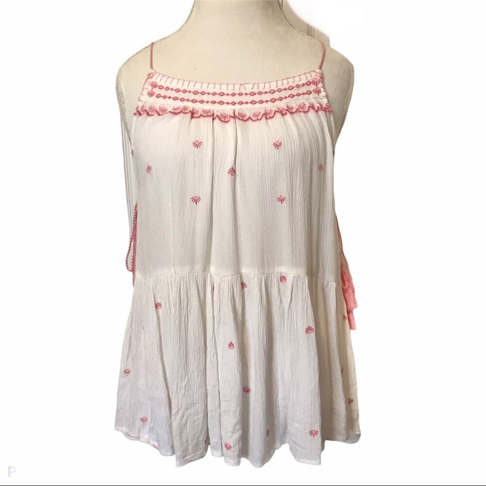 Aqua strappy embroidered white blouse